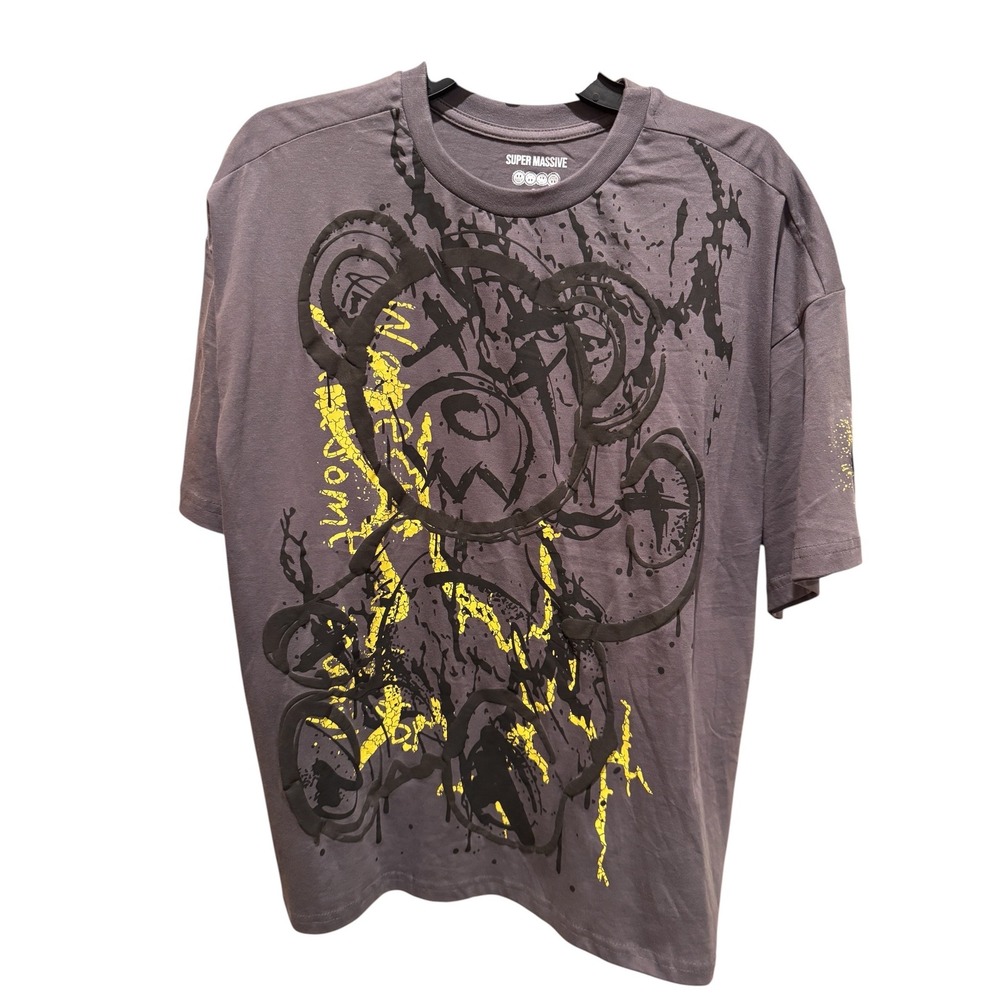 Super Massive Mens Graphic T-Shirt Gray Yellow Bear Streetwear Puff Print New